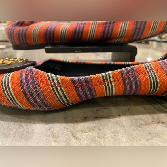 Tory Burch Reva Bauer Stripe Printed Canvas Flats - Picture 9 of 10